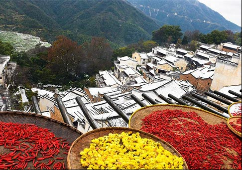 Jiangxi: paisaje nevado en la aldea Huangling
