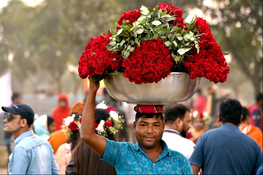 Rosas en una granja en Savar, Bangladesh
