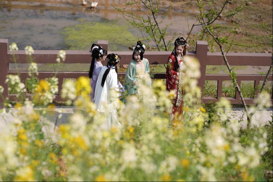 Personas disfrutan paisaje de flores en Chongqing