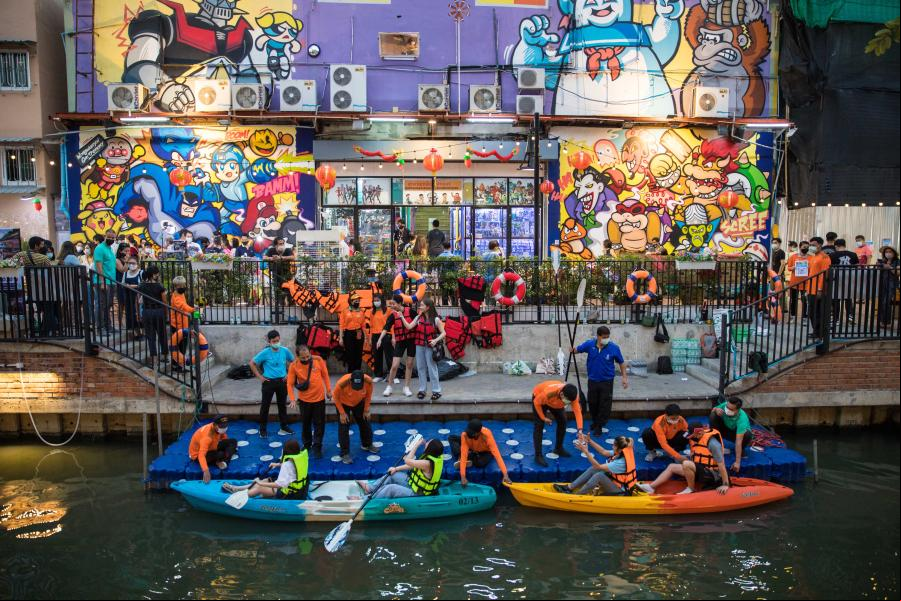 Calle peatonal Ong Ang en Bangkok, Tailandia